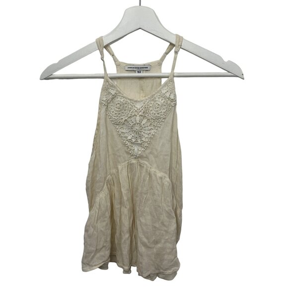 American Eagle XS Crochet Tank Top Cream Lace Boho Festival Summer - Picture 1 of 10